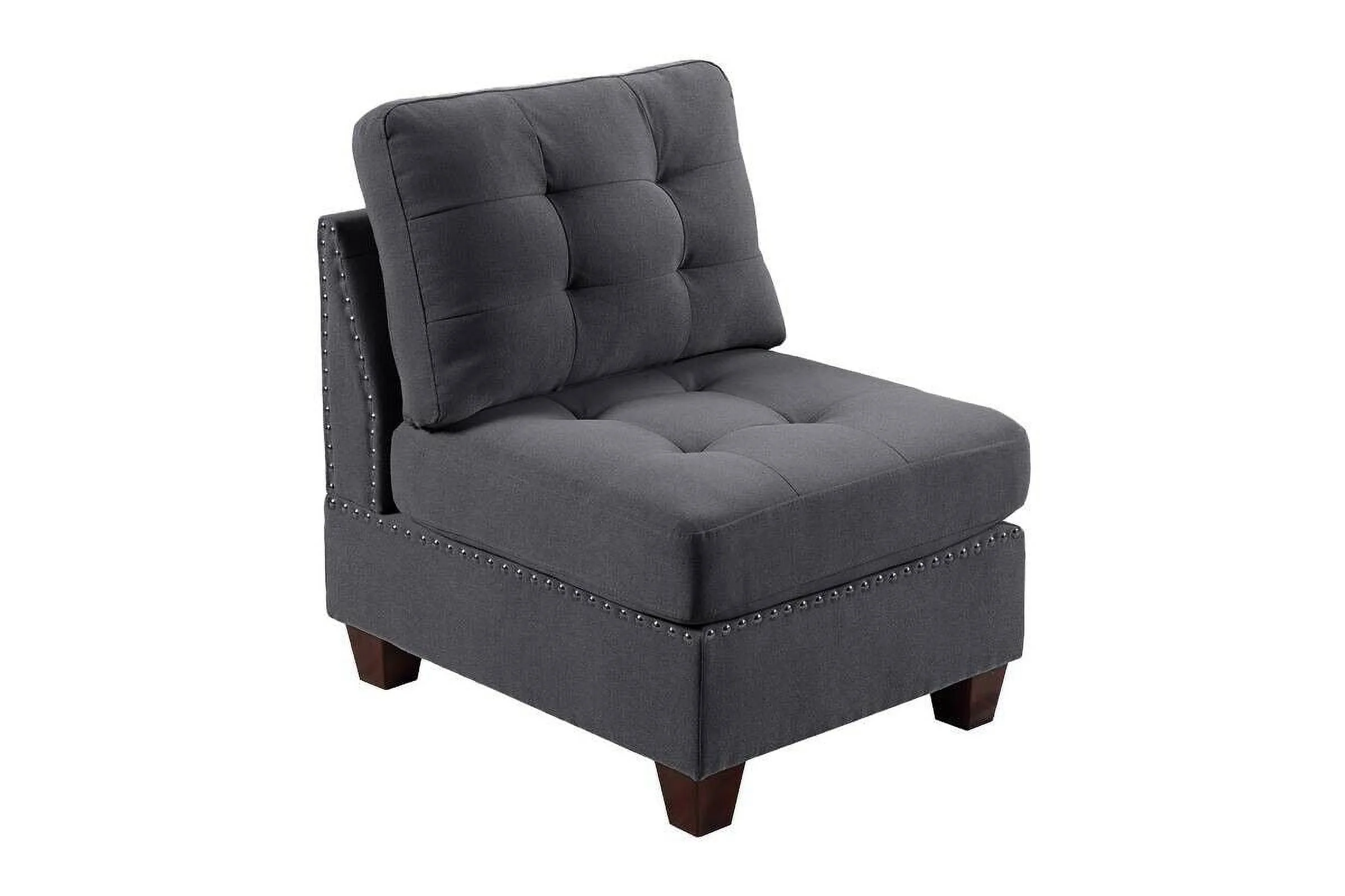 Living Room Gray Fabric Tufted Nailheads Cushion 9pcs Sectional Sofa Set 3x Corner Wedge 4x Armless Chairs 2x Ottomans Couch