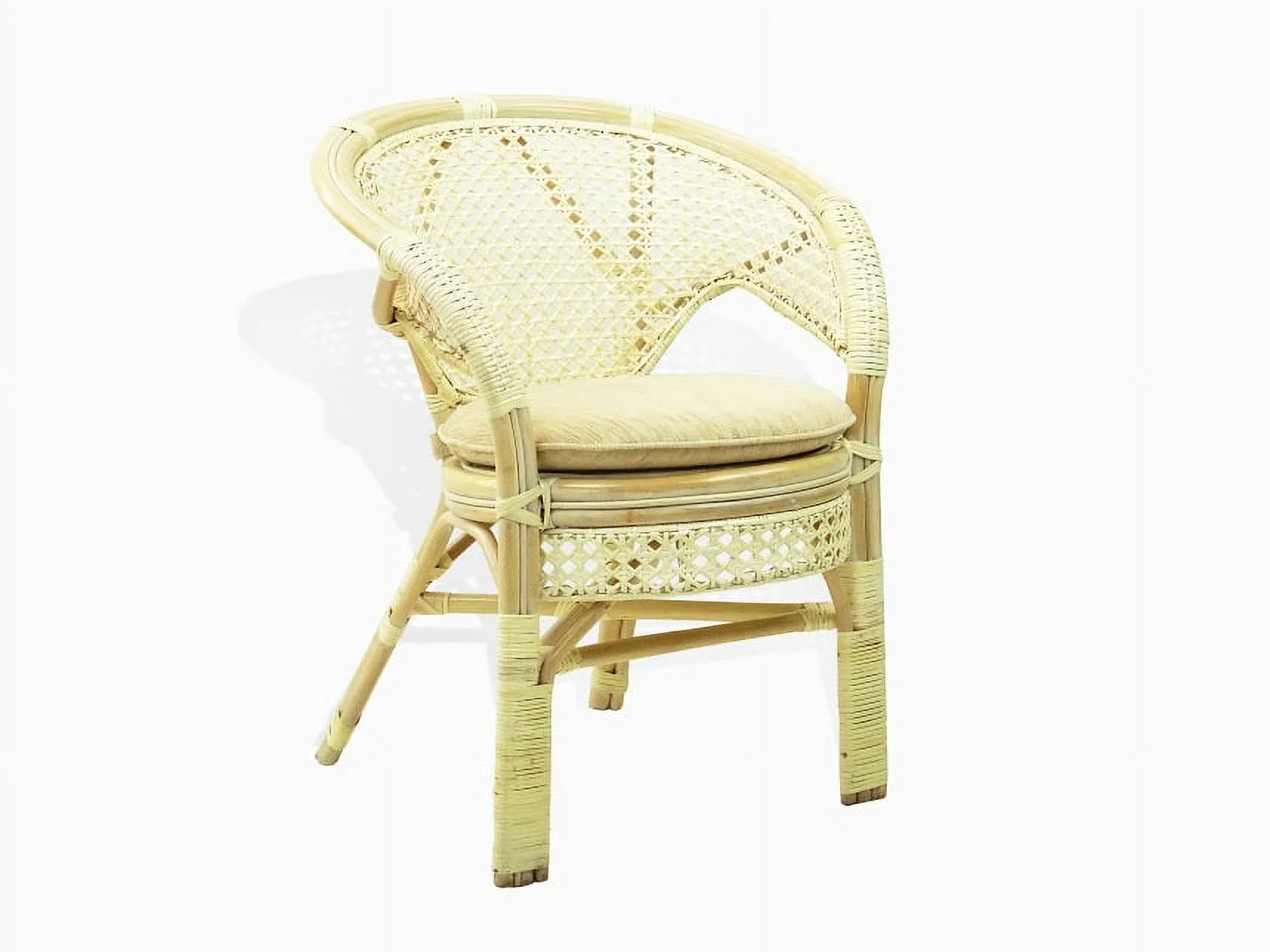 Set of 4 Pelangi ECO Natural Rattan Wicker Dining Armchairs Handmade Design, White Wash Color