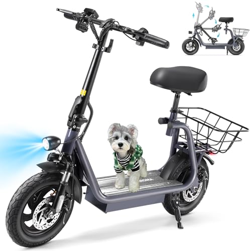 Caroma Peak 800W/1200W Electric Scooter Adults, 30 Miles Max Range, Foldable Electric Scooter with Seat, Front Suspension, Detachable Large Basket,Commuter E-Scooter for Adult and Teens