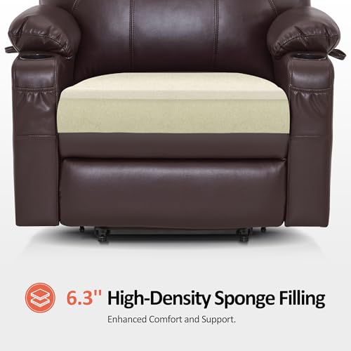 MCombo Power Lift Recliner Chair for Elderly, Lift Chair with Heat and Massage, FSC Certified, USB Ports, Cup Holders, Faux Leather 7040 (Black, Medium)