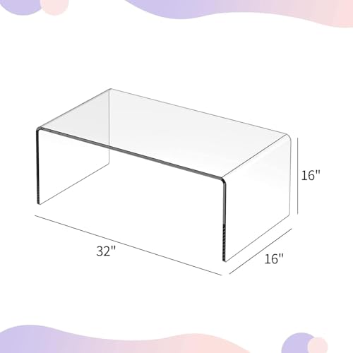 Acrylic Coffee Table, 44" L x 16" W x 16" Hx 4/5'' Thick Rectangle Clear Coffee Table, Modern Lucite Coffee Table Acrylic Furniture, Waterfall Coffee Table for Living Room, Office and Bedroom