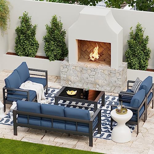 UDPATIO 8 Piece Aluminum Patio Furniture Set, Oversized Modern Outdoor Furniture Set with Olefin Fabric Cushion for Patio Deck Backyard, Dark Grey(with Waterproof Covers)