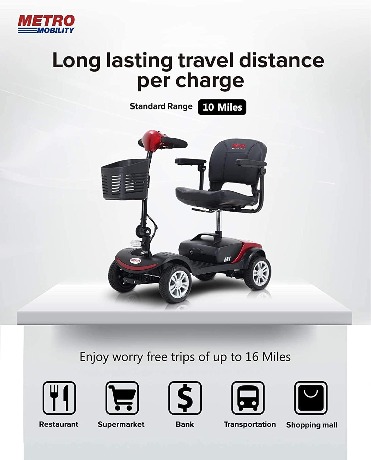 Folding Mobility Scooter for Seniors 4 Wheel Scooter for Adults Electric Medical Scooter Compact for Travel - Electric Powered Wheelchair Device - Compact Heavy Duty Mobile (M1 Red)