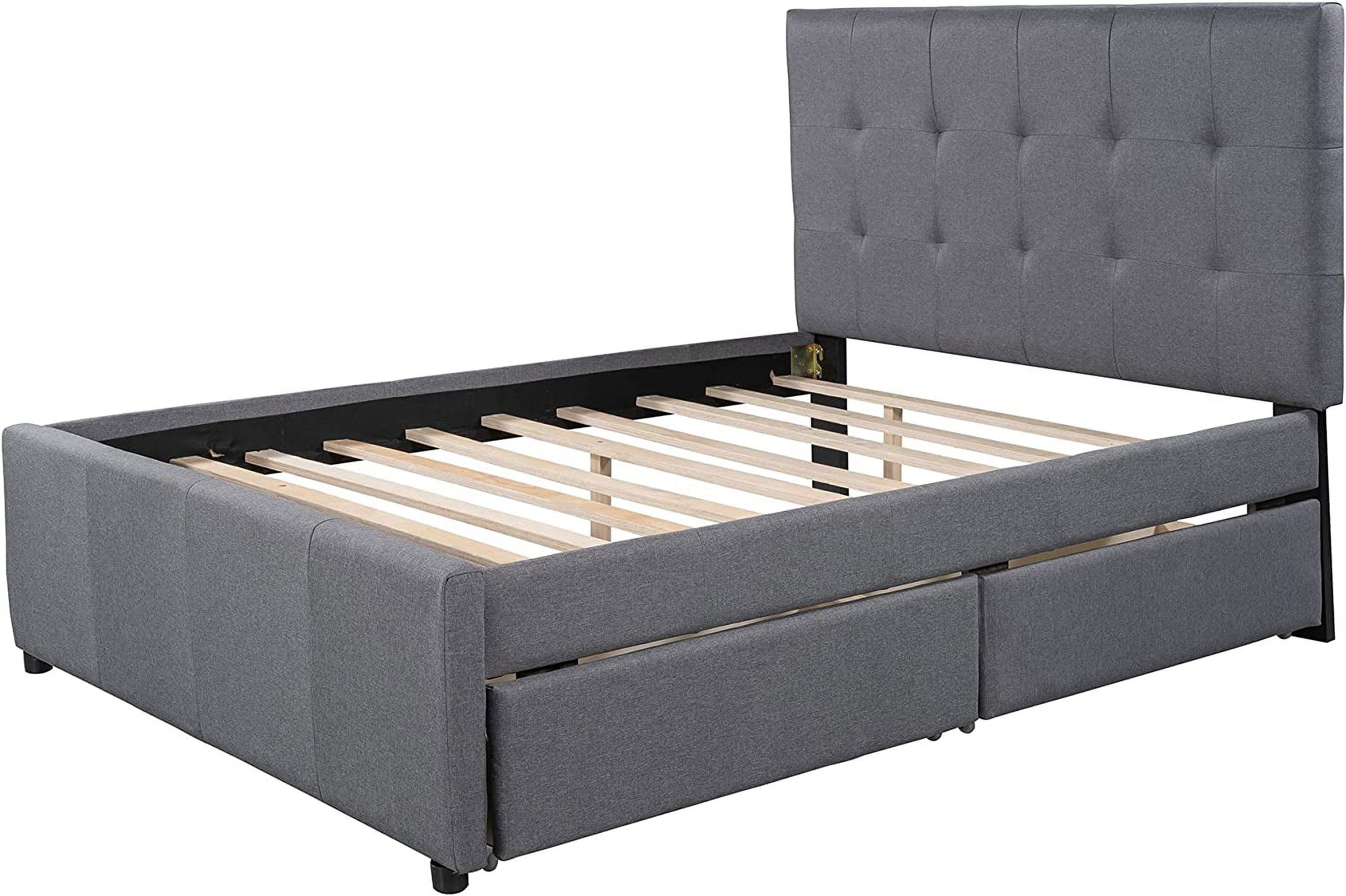 Full Size Bed Frame with Headboard, Linen Upholstered Platform Bed with 2 Drawers, Simple Versatile Bedframe for Adults, Teens & Kids, No Box Spring Needed, Easy Assembly