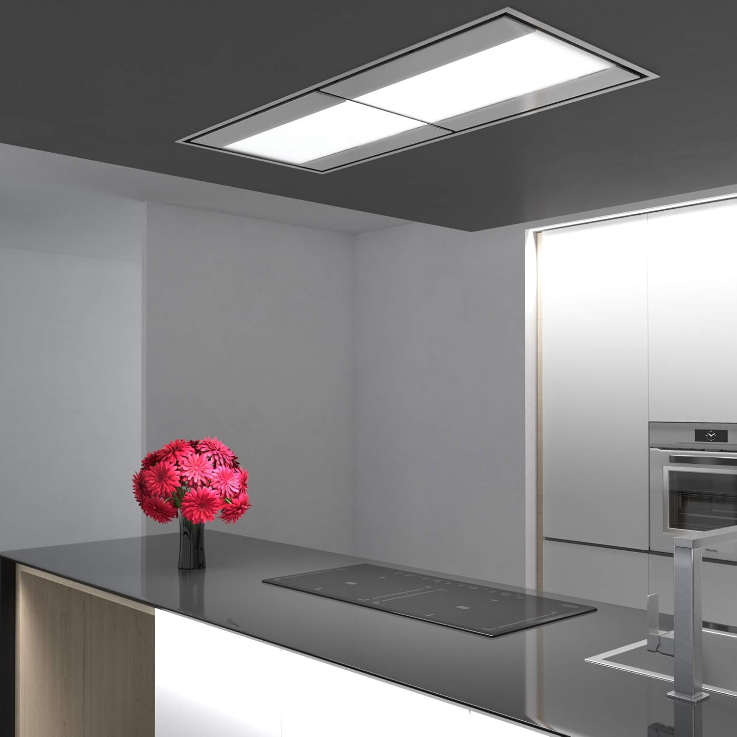 Futuro Futuro Island-mount DUCTED only Range Hood 54" 940-CFM | Skylight | Stainless Steel Vent Hood | Unique In-Ceiling Exhaust Hood |Remote Control, Ultra-Quiet with Blower