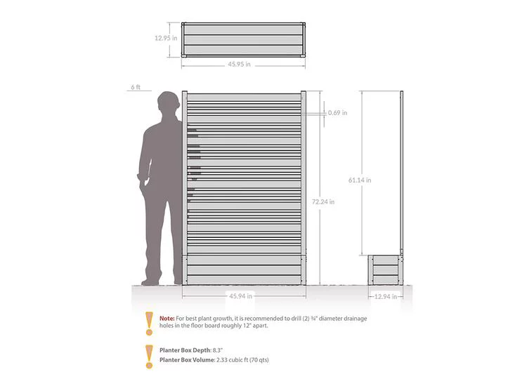 Enclo Privacy Screens EC18023 5ft H x 3.5ft W x 1.3 ft L Sedona WoodTek Vinyl Charcoal Color Louvered Freestanding Screen w/ Planter Box