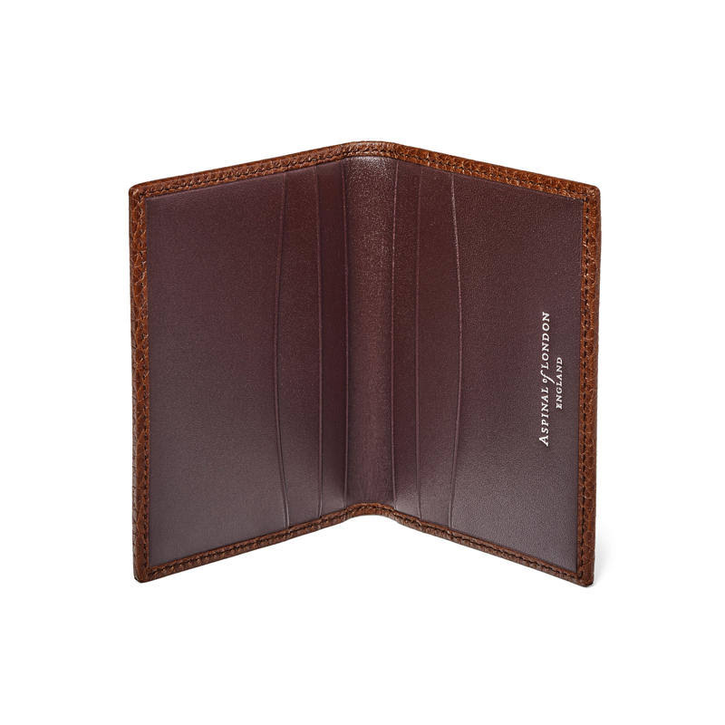 Aspinal of London | Double Fold Credit Card Holder | Deep Shine Amazon Brown Croc