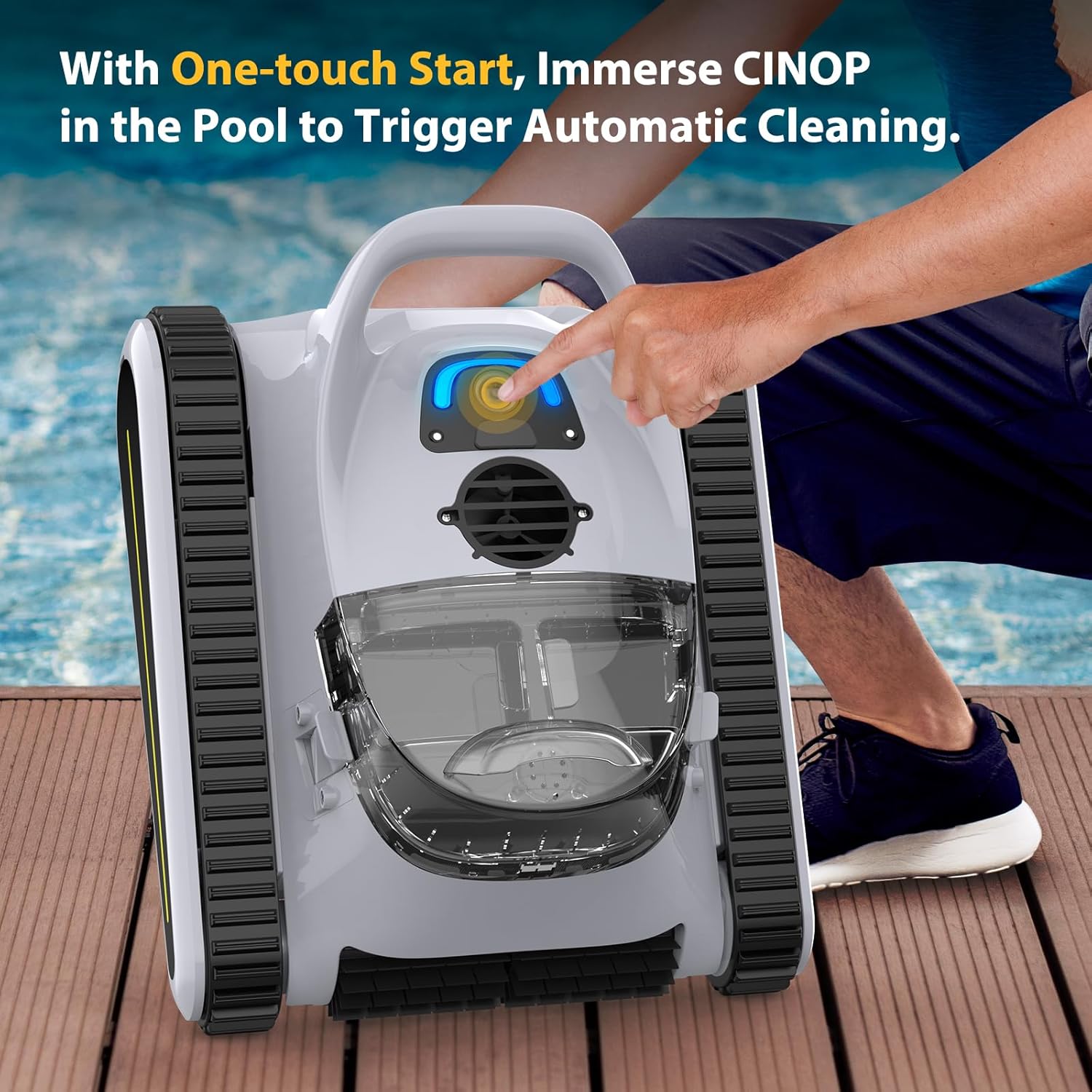 Seauto Robotic Pool Cleaner: Cordless Vacuum with 180W Suction, Wall Climbing, LED Indicator, and Self-Park for Above Ground & Inground Pools up to 2,000 sq. ft.-Grey