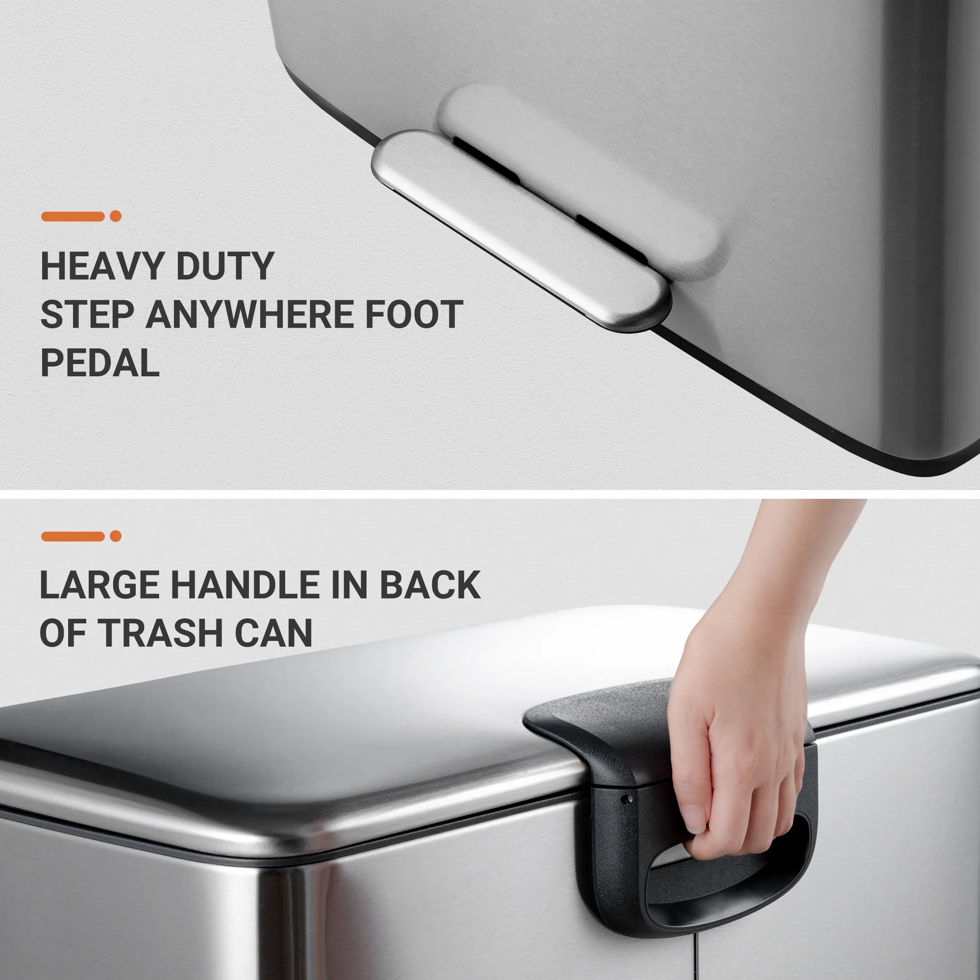 Innovaze 9.5 Gallon Trash Can, 4.75 Gallon Dual Compartment Recycling Step-On Kitchen Trash Can, Stainless Steel