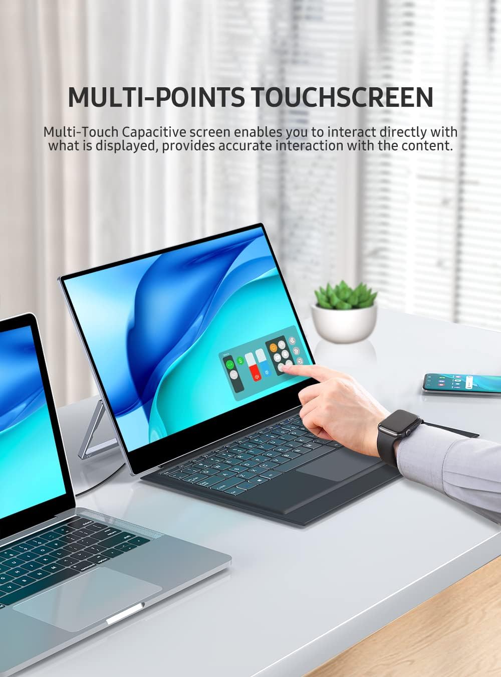 Magnetic Keyboard Portable 4K Monitor, UPERFECT 15.6'' Touchscreen w/Battery Frameless Bezel USB C Monitor, Integrated Kickstand, HDR FreeSync Eye Care Travel Monitor w/Detachable Keyboard & Touchpad