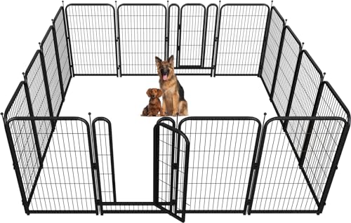 Metal Dog Playpen, 40 Inch Height 16 Panels, Large Dog Fence for Large/Medium/Small Dogs Indoor & Outdoor Bliss, Perfect Dog Pen for Camping, Yard, and RV | Black-Silver