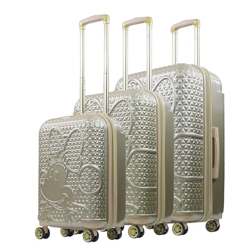 FUL Disney Minnie Mouse 25 Inch Rolling Luggage, Textured Hardshell Suitcase with Wheels, Rose Gold