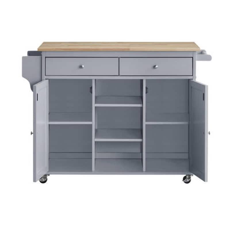 Cottage Style Kitchen Island Storage Cart with Natural Finish Top - 46.5x22 x 17.8x22 x 34.4x22H - White