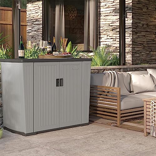 Suncast Outdoor Storage Shed for Patio and Garden, Backyard Oasis, 130 Gallon, Dove Gray