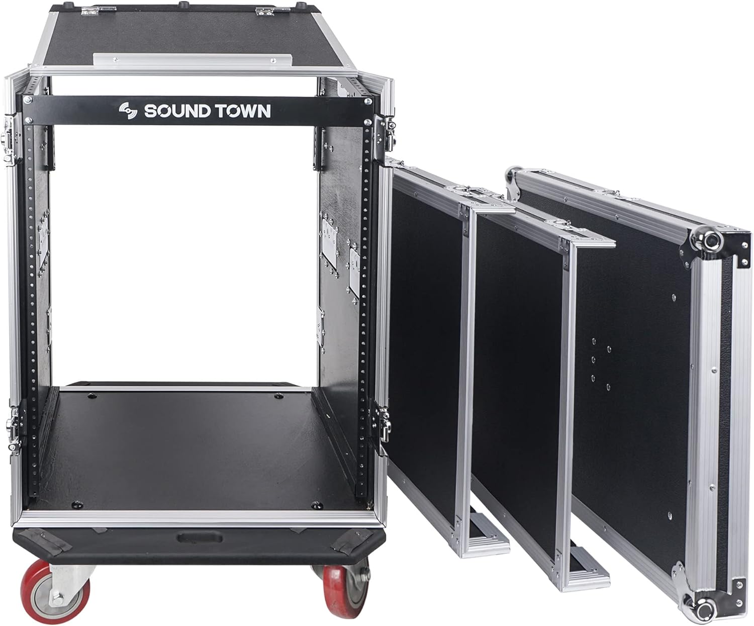 Sound Town 14U PA DJ Rack/Road ATA Case with 11U Slant Mixer Top, 20���� Rackable Depth, DJ Work Table and Casters, 14 Space Size, Pro Tour Grade (STMR-14UWT)