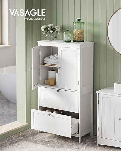 VASAGLE Bathroom Floor Storage Cabinet, Bathroom Storage Unit, Freestanding Cabinet with 4 Doors, Adjustable Shelves, 11.8 x 23.6 x 43.3 Inches, Forest Green UBBC552C01