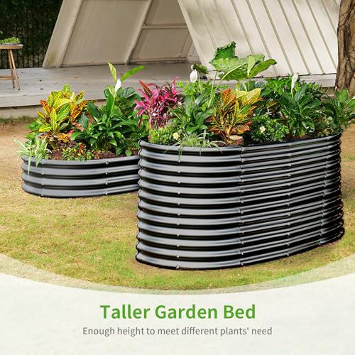 Land Guard 8x4x3ft Oval Galvanized Raised Garden Beds, Large-Capacity Metal Planter Box Outdoor, Durable Deep Raised Garden Bed 3ft Tall, Raised Beds for Gardening Vegetables, Cream Yellow