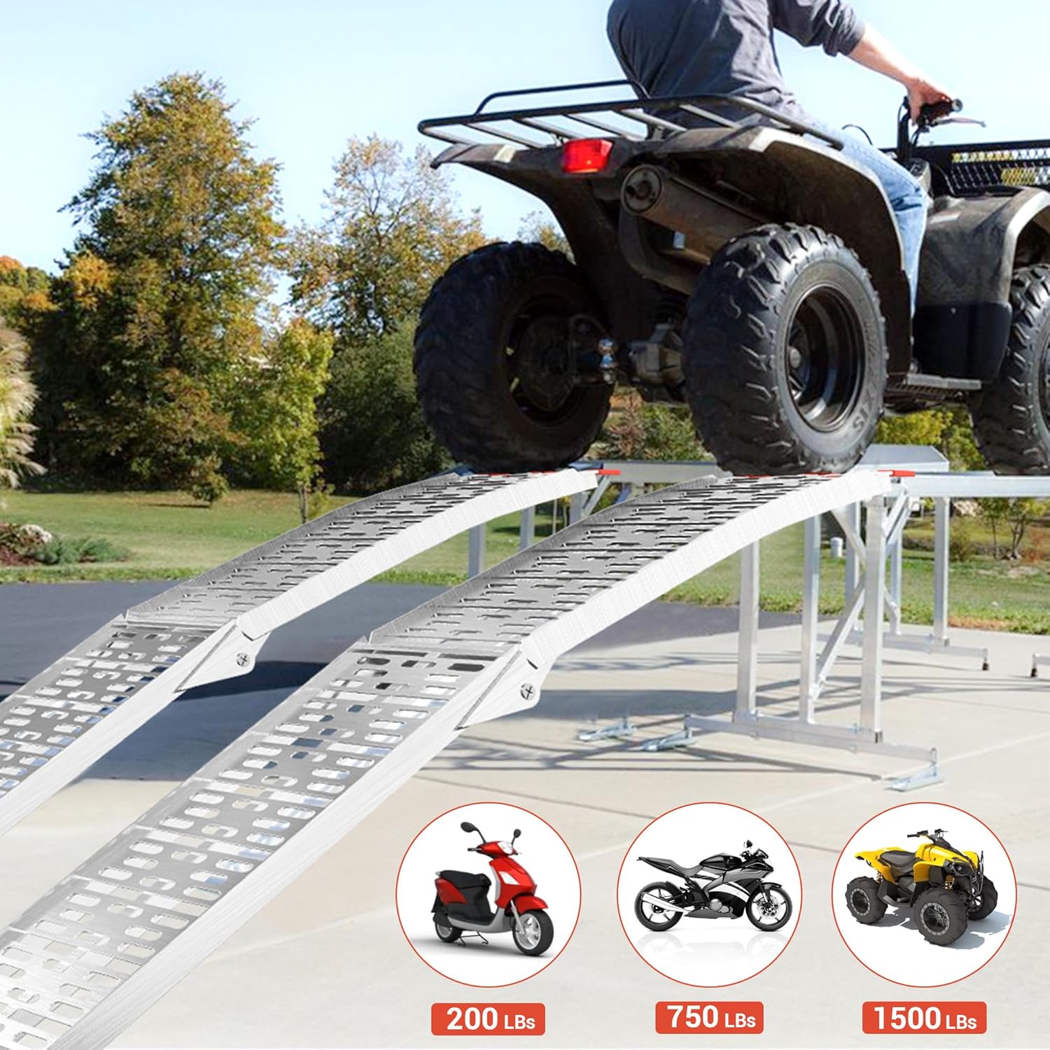 Set of 2 Ramps, 1500 lbs ATV Ramps for Pickup Trucks, 7.5ft Aluminum Ramps, Folding Loading Ramps for Bike, ATV/UTV, Trucks, Lawn Mowers, Motorcycle
