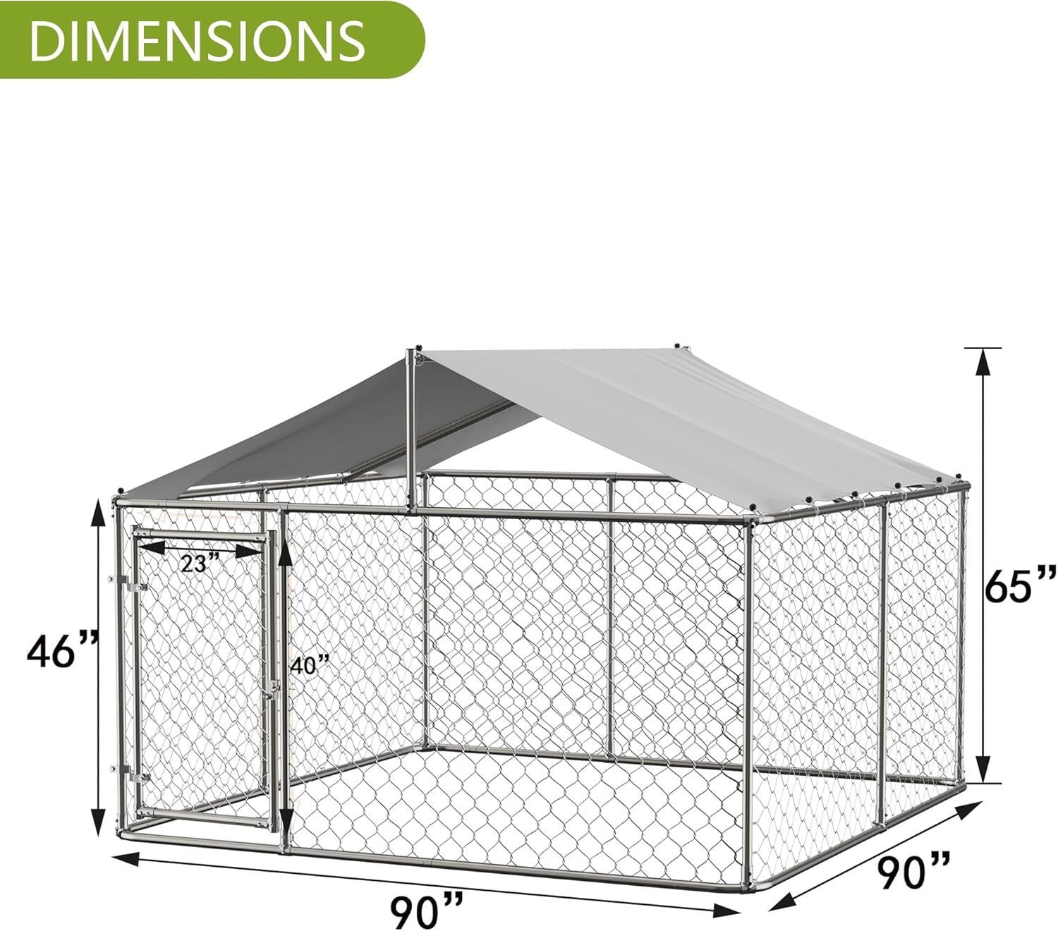 GNIXUU 7.5' x 7.5' Large Outdoor Dog Kennel, Heavy Duty Outdoor Fence Dog Cage with WaterProof UV-Resistant Cover, Galvanized Chain Link Dog Playpen House with Secure Lock for Backyard, Farm