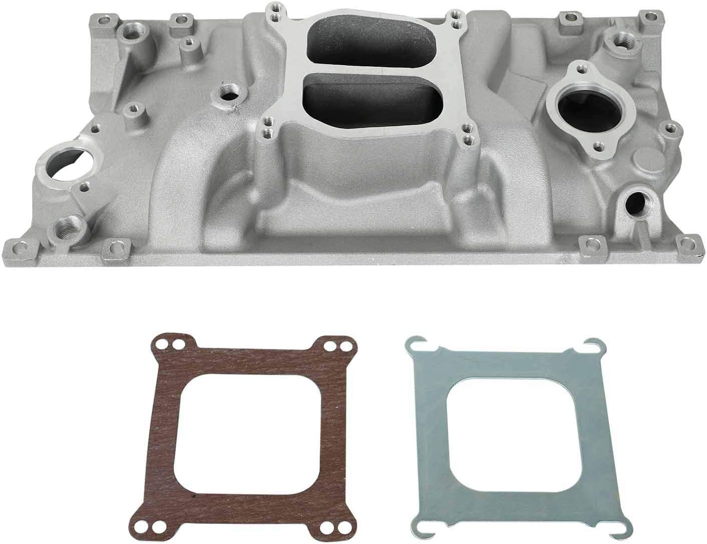 TYFYB Dual Plane Satin Aluminum Intake Manifold For SBC Chevy Vortec 350 Heads idle to 5500 RPM Power Range