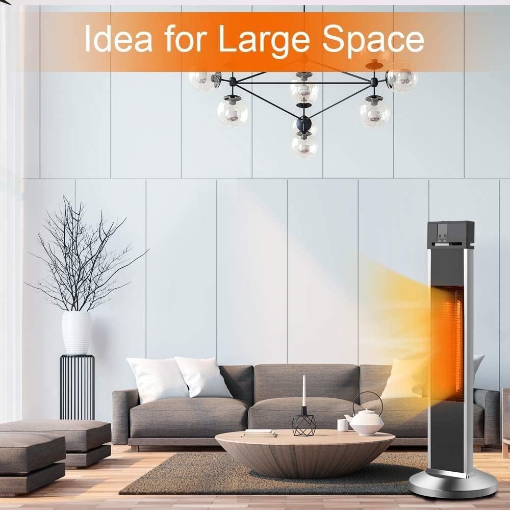 Patio Heater-Trustech Space Heater Infrared Heater w/Remote, 24 Timing Auto Shut Off Radiant Heater, 500/1000/1500W, Super Quiet 3s Instant Warm Vertical Electric Heater for Big Room Backyard