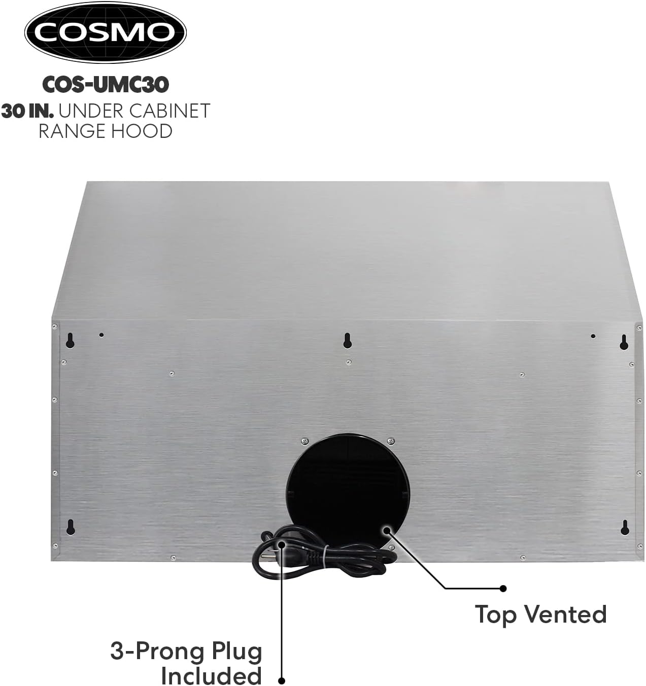 COSMO UMC30 30 in. Ducted Under Cabinet Stainless Steel Range Hood with LED Light, 380 CFM, Permanent Filter, 30 inch