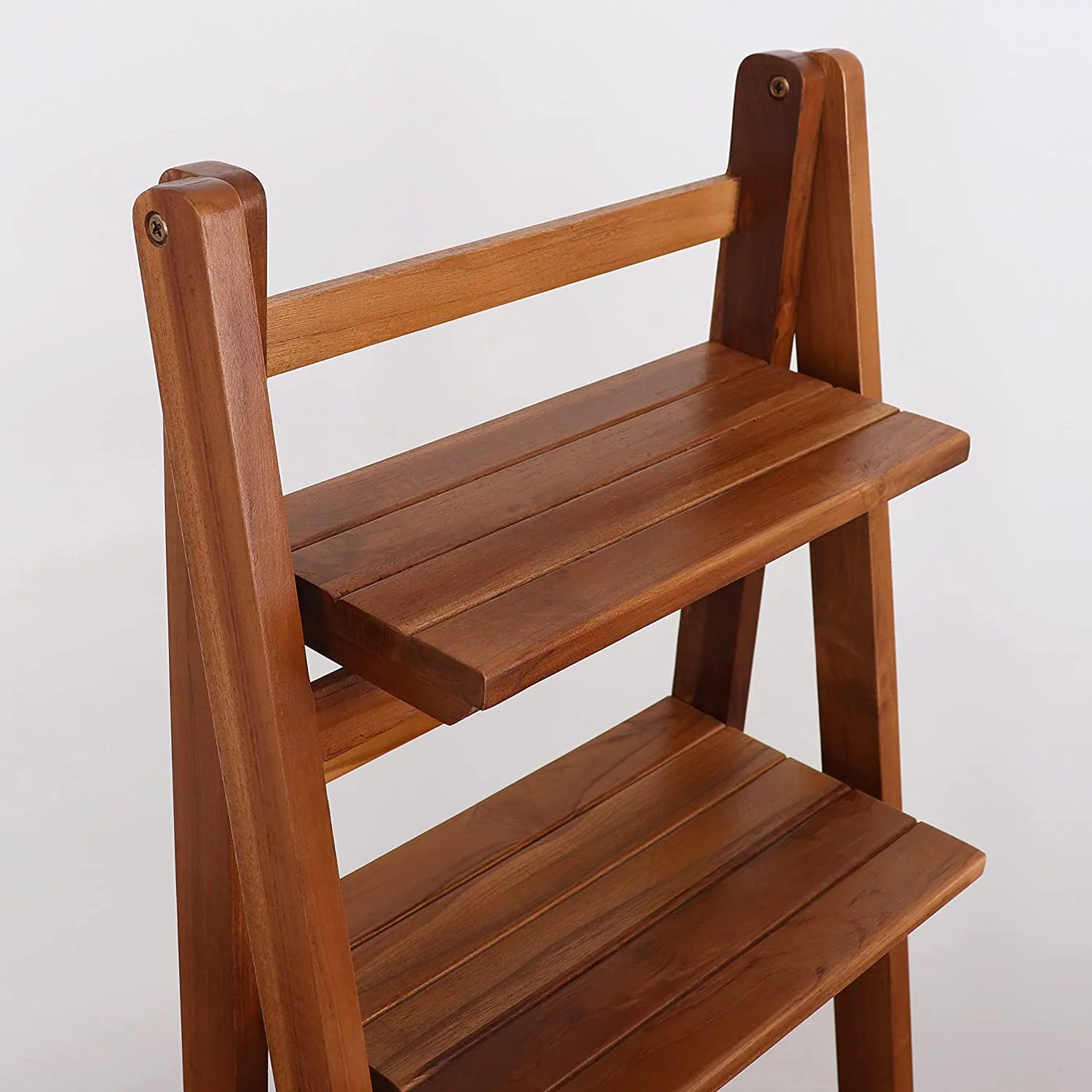 Teak Ladder  - Wooden Ladder Bookshelf - Leaning Bookshelf - Rustic Bookcase - Folding Bookcase -