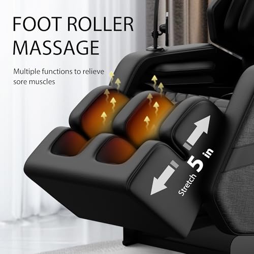 Massage Chair Full Body, Zero Gravity Massage Chair with Auto Modes, Airbag Massage, 6 Fix Point Rollers, Foot Massage, Heating, Touch Screen Controller, Gray Home Relaxation Recliner with Massage