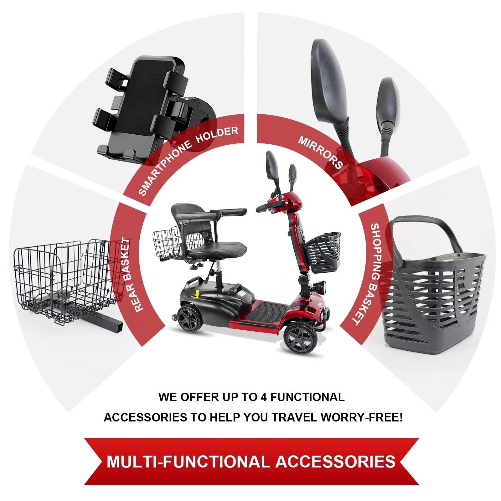 Mihayo 25 Mile Range Travel Foldable Electric Mobility Scooters for Adults,4 Wheel Power Motorized Scooter for Seniors 4-Piece Set 330 lbs Weight Capacity,Red Mirage S1