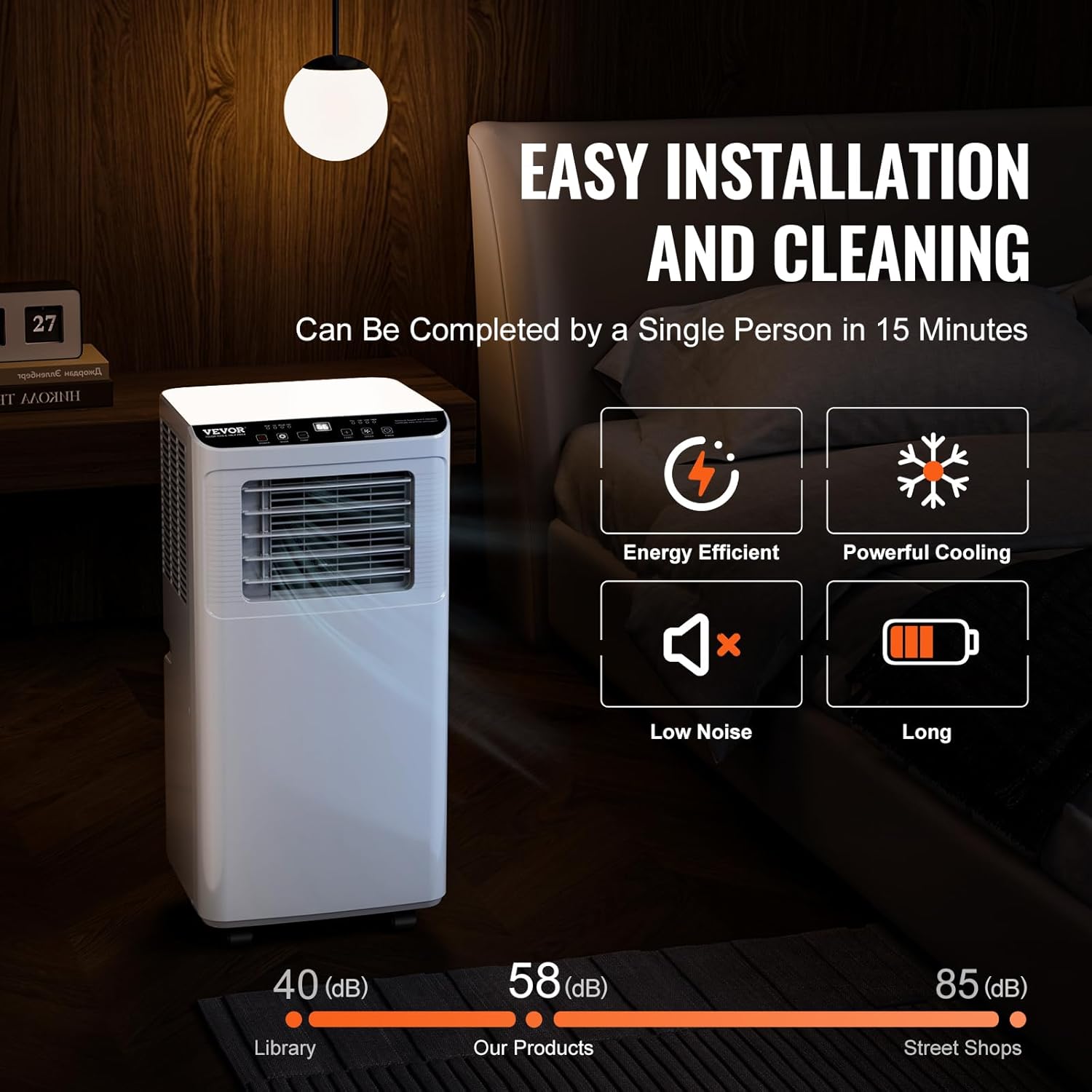 VEVOR 8,000 BTU Portable Air Conditioners - Cool to 350 Sq.Ft with Remote Control, 3-in-1 Portable AC Unit with Dehumidifier, Fan Modes for Bedroom, Office with Timer and Installation Kits, White