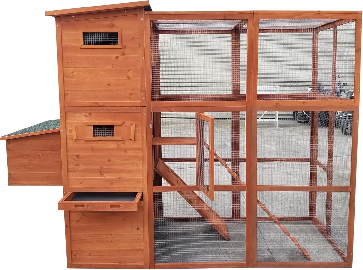 90.6" Large Backyard Wood Chicken Coop Hen House Nesting Box & Run & Cleaning Tray New