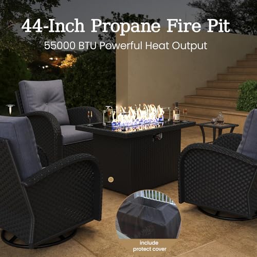 5 Pieces Wicker Patio Furniture Set, Luxury Outdoor Conversation Set with High Back Swivel Rocker Chairs