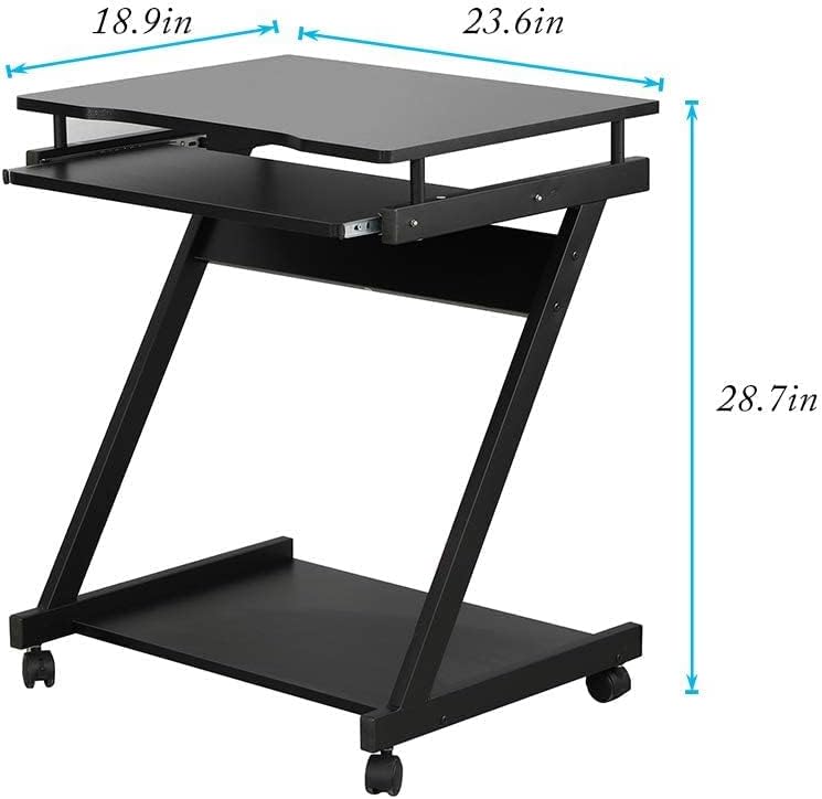 SogesPower Computer Cart Mobile Standing Desk with Keyboard Tray Home Office Workstation for Small Space, Black