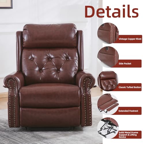 Oversized Power Lift Recliner Chair for Elderly, Extra Wide Lift Chair with Masssage and Heat, Chenille Electric Recliner Chairs for Big and Tall, USB Ports, Coffee