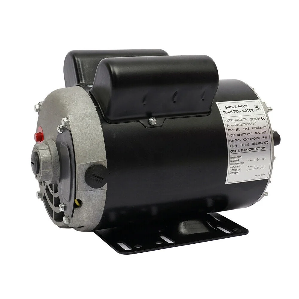 TFCFL 5 HP SPL 3450 RPM Air Compressor Single Phase 56 Frame Electric Motor 208v-230v