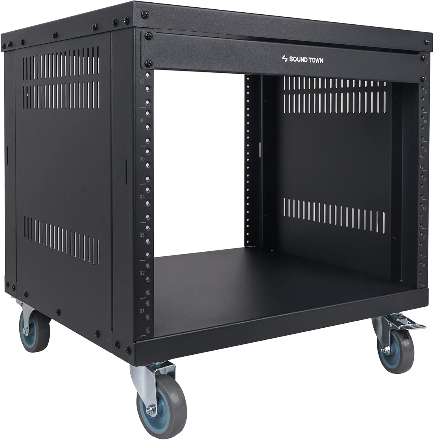 Sound Town 30U Universal Steel Rack, w/ 3 Locking Casters, Vented Side Panels for Audio Video, Server and Network Equipment (STRK-M30U)