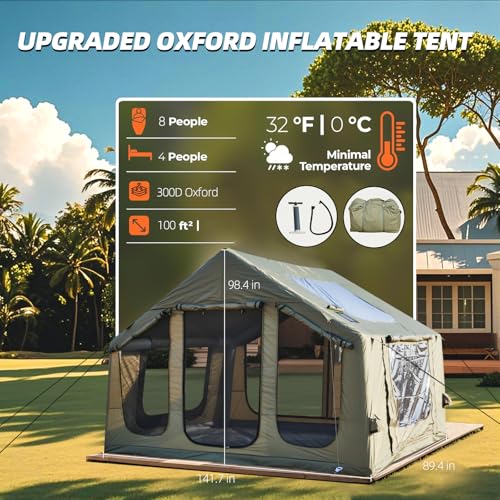 YOLENY Inflatable Tents for Camping, 4/6/8/10/12 Person Tent with TPU Skylight, Mesh Windows, Stove Jack & Pump, Easy Setup 4 Season Glamping Tent, Waterproof & Windproof