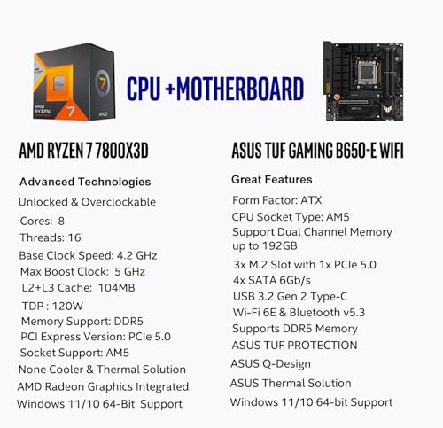 MICRO CENTER AMD Ryzen 7 7800X3D 8-Core16-Thread Desktop Processor with ASUS ROG Strix B650E-F Gaming WiFi AM5 Gaming Motherboard
