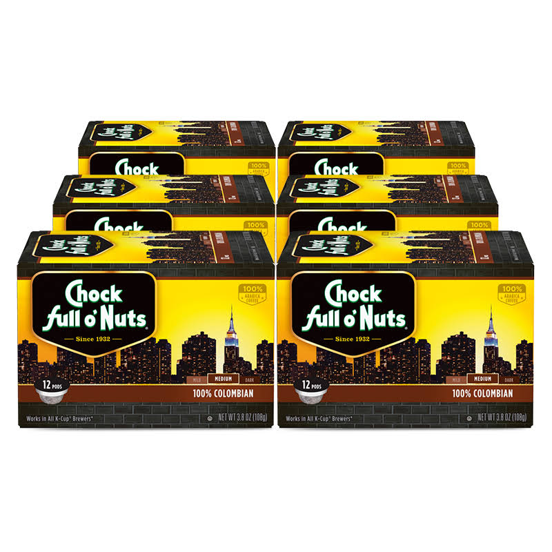 Chock 100% Colombian Medium Roast Single-Serve 12ct - Case of 6 | Chock Full O&Nuts