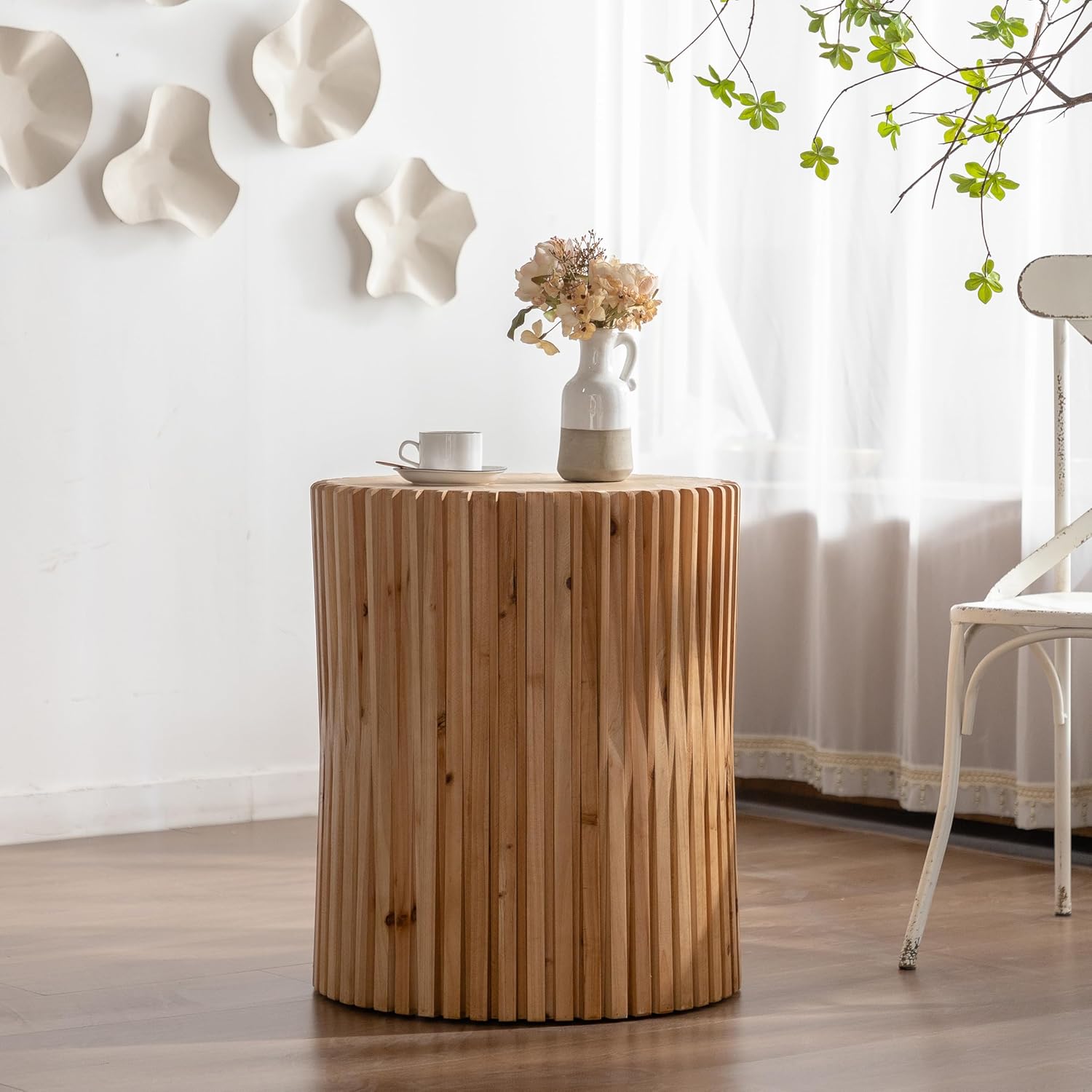 Retro Fashion Style Cylindrical Coffee Table with Vertical Texture Relief Design,Suitable for Living Room,Office,and Dining Room(Same SKU:W757102860)
