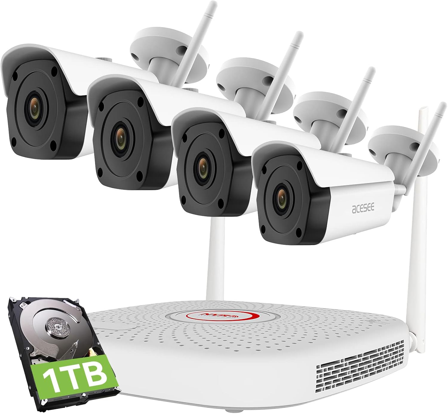 Acesee Security Camera System,Security Camera Outdoor with 1TB Hard Drive,4Pcs WiFi NVR Kits CCTV Surveillance Cameras Systems,IP Cameras for with Night Vision Weatherproof,Motion Detection