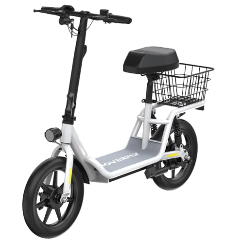 Hoverfly 14" Electric Scooter with Seat Adult, 550W/750W Peak Motor, 18.6/25 Miles Range, 15.5/22Mph Max Speed, Height-Adjustable Comfort Seat, Commuter Escooter with Carry Basket&Accessories