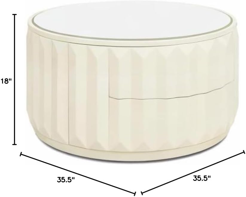 Jennifer Taylor Home JTH LUXE Wilson 35.5" Round Storage Coffee Table, White Lacquer Birchwood