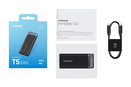 SAMSUNG T5 EVO Portable SSD 2TB, USB 3.2 Gen 1 External Solid State Drive, Seq. Read Speeds Up to 460MB/s for Gaming and Content Creation, MU-PH2T0S/AM, Black
