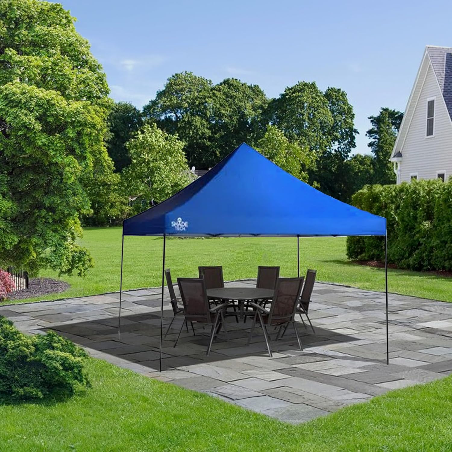 Quik Shade 10' x 10' Durable Pop Up Canopy Tent, Easy 1-Person Setup with 1-Button Push, Instant Portable Outdoor Shelter Shade Tent for 12, Blue