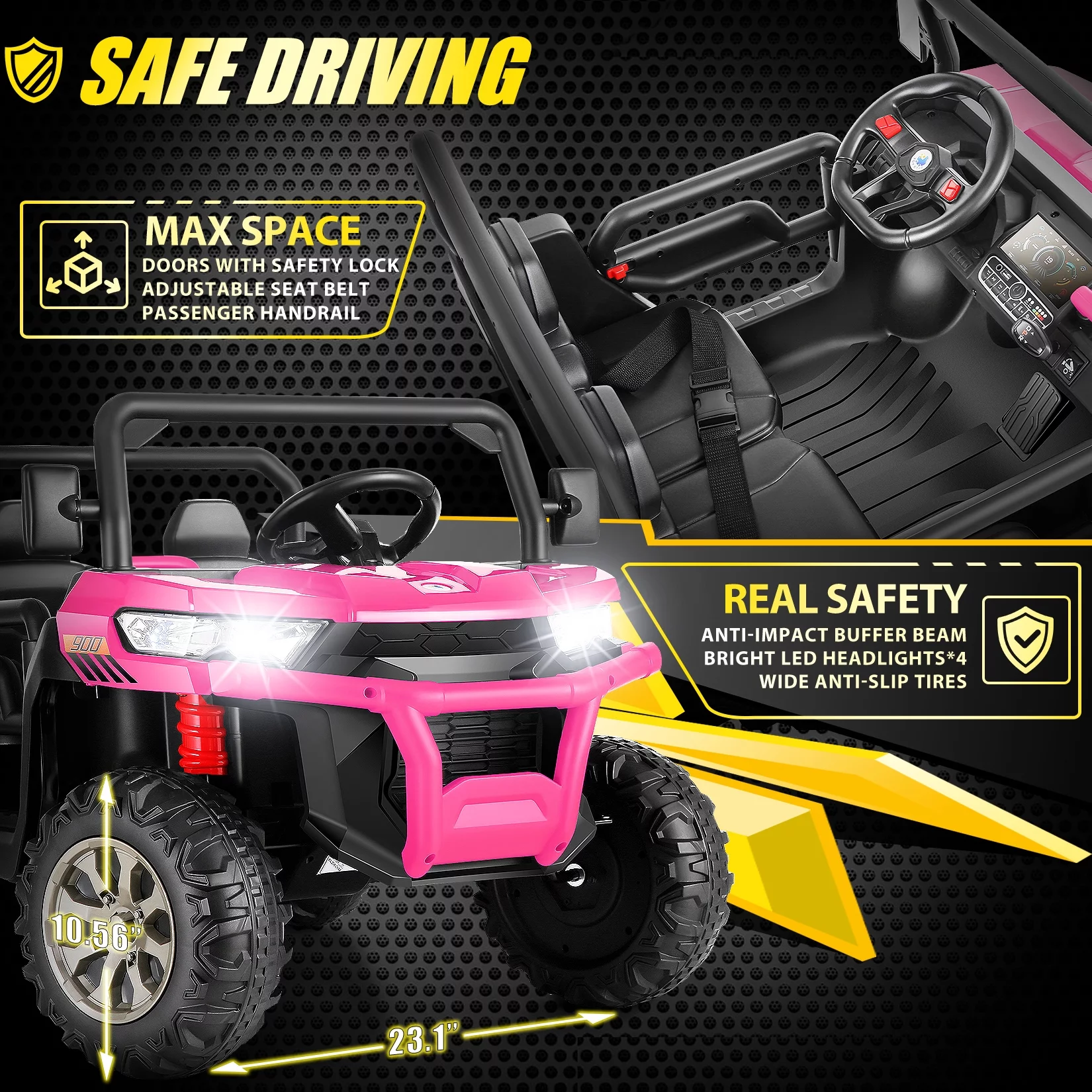 Vibespark 24 V 2x200W Kids Ride on Dump Truck with Remote Control, 2 Seater Electric Powered 4-Wheel UTV Toys, Ride on Tractor Car w/ Tipping Bucket Trailer, Shovel, Suspension, Bluetooth Music, Pink - Curated Treasures Market