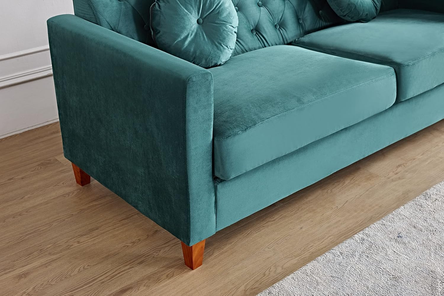US Pride Furniture Soft Elegant High Density Foam 79.5'' Wide Emerald Green Velvet Living Room Tight Back Removable Cushion & Solid Wood Legs (S5536-5541) Sofas