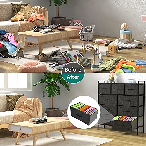 YITAHOME 9-Drawer Fabric Dresser, Furniture Storage Tower Cabinet, Organizer for Bedroom, Living Room, Hallway, Closet & Nursery, Sturdy Steel Frame, Wooden Top, Easy-to-Pull Fabric Bins(Light Grey)