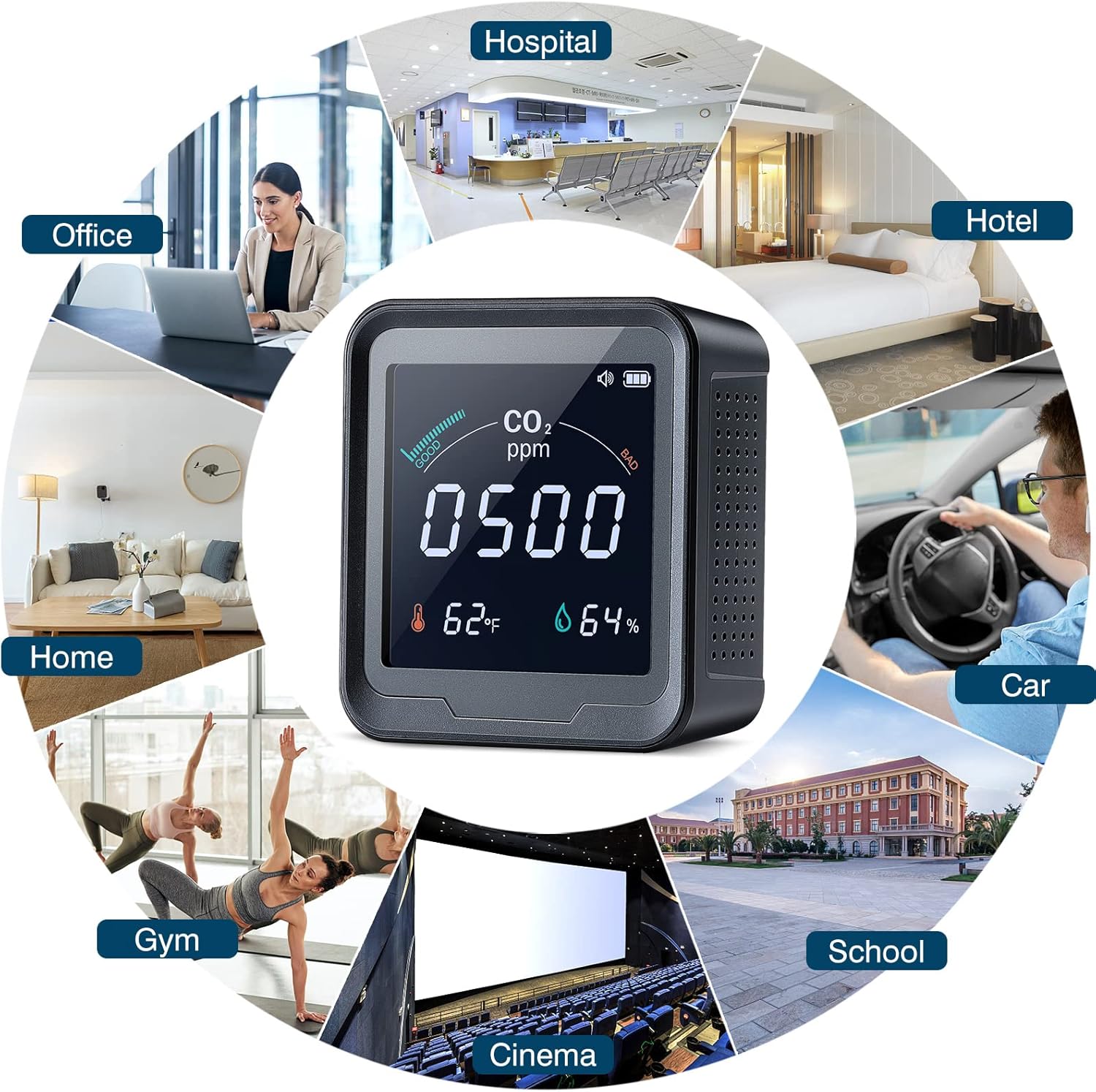 CO2 Detector, Aiment 3 in 1 Carbon Dioxide Detector Air Quality Monitor Temperature Humidity Air Analyzer for CO2 Digital CO2 Meter for Indoor Home Office