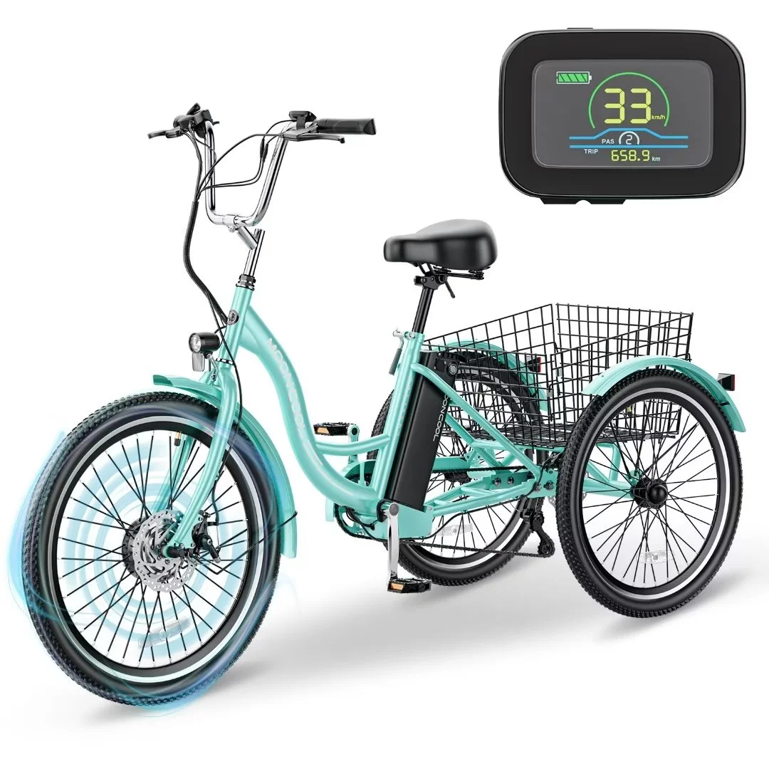Docred 24" Electric Tricycle for Adults & Seniors,7 Speed 3 Wheel E-Bike with Large Basket/Low-Step Through Frame ,350W Motor 36V/10.4AH lithium bettery, 15.5MPH